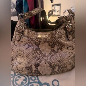 Coach “Madison” Snakeskin Shoulder Bag in Gray/Beige